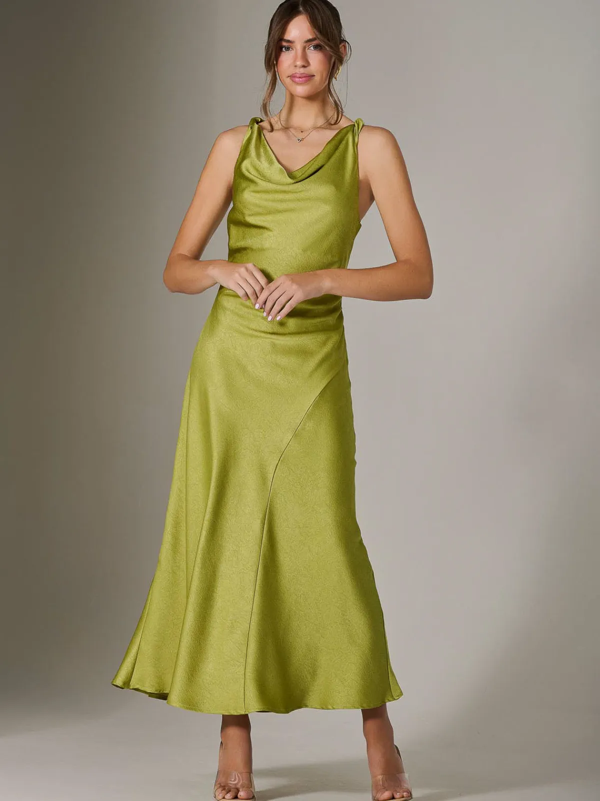 Jolie Moi Mother Of The Bride|Occasion Dresses-Twisted Shoulder Cowl Neck Midaxi Dress, Green