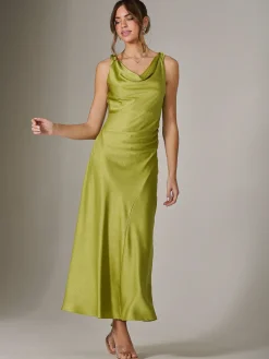 Jolie Moi Mother Of The Bride|Occasion Dresses-Twisted Shoulder Cowl Neck Midaxi Dress, Green