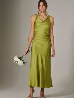 Jolie Moi Mother Of The Bride|Occasion Dresses-Twisted Shoulder Cowl Neck Midaxi Dress, Green