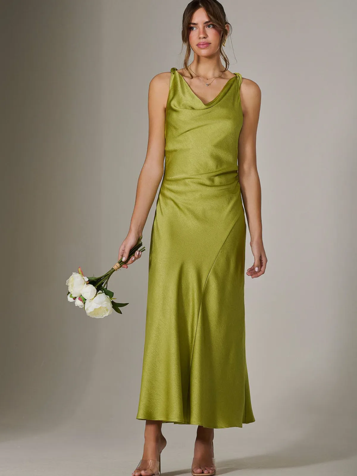 Jolie Moi Mother Of The Bride|Occasion Dresses-Twisted Shoulder Cowl Neck Midaxi Dress, Green