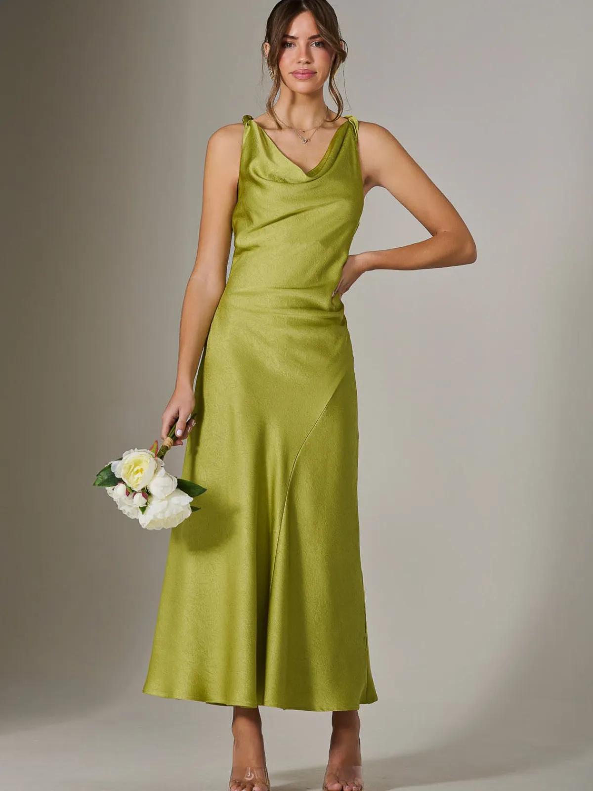 Jolie Moi Mother Of The Bride|Occasion Dresses-Twisted Shoulder Cowl Neck Midaxi Dress, Green