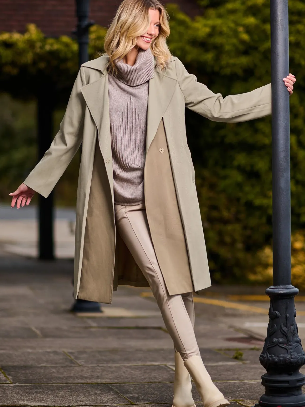 Jolie Moi Coats & Jackets-Two Tone Contrat Trench Coat, Khaki