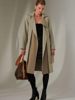 Jolie Moi Coats & Jackets-Two Tone Contrat Trench Coat, Khaki