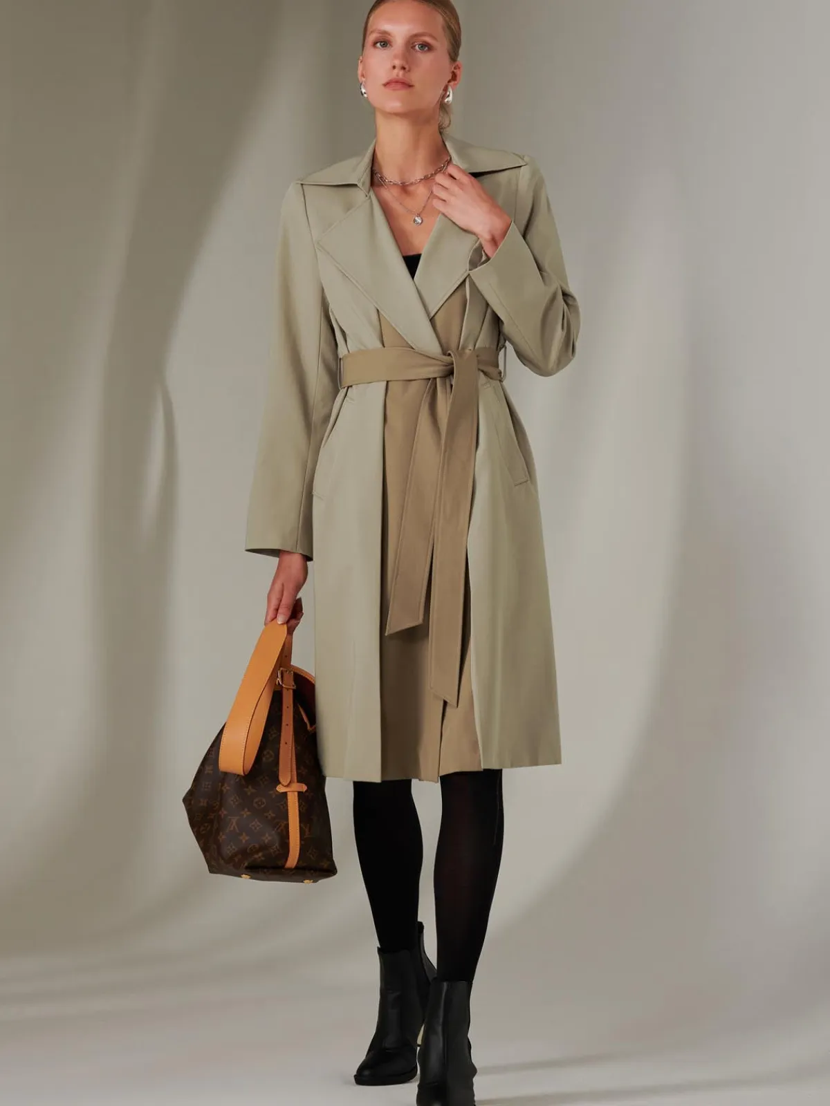Jolie Moi Coats & Jackets-Two Tone Contrat Trench Coat, Khaki