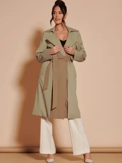 Jolie Moi Coats & Jackets-Two Tone Contrat Trench Coat, Khaki