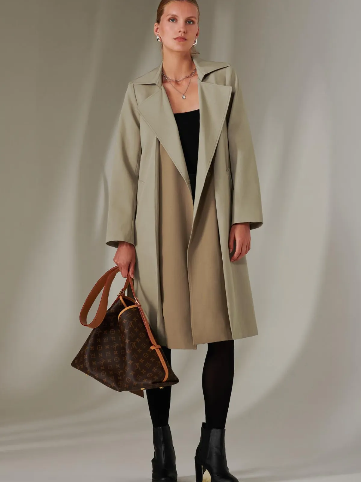 Jolie Moi Coats & Jackets-Two Tone Contrat Trench Coat, Khaki