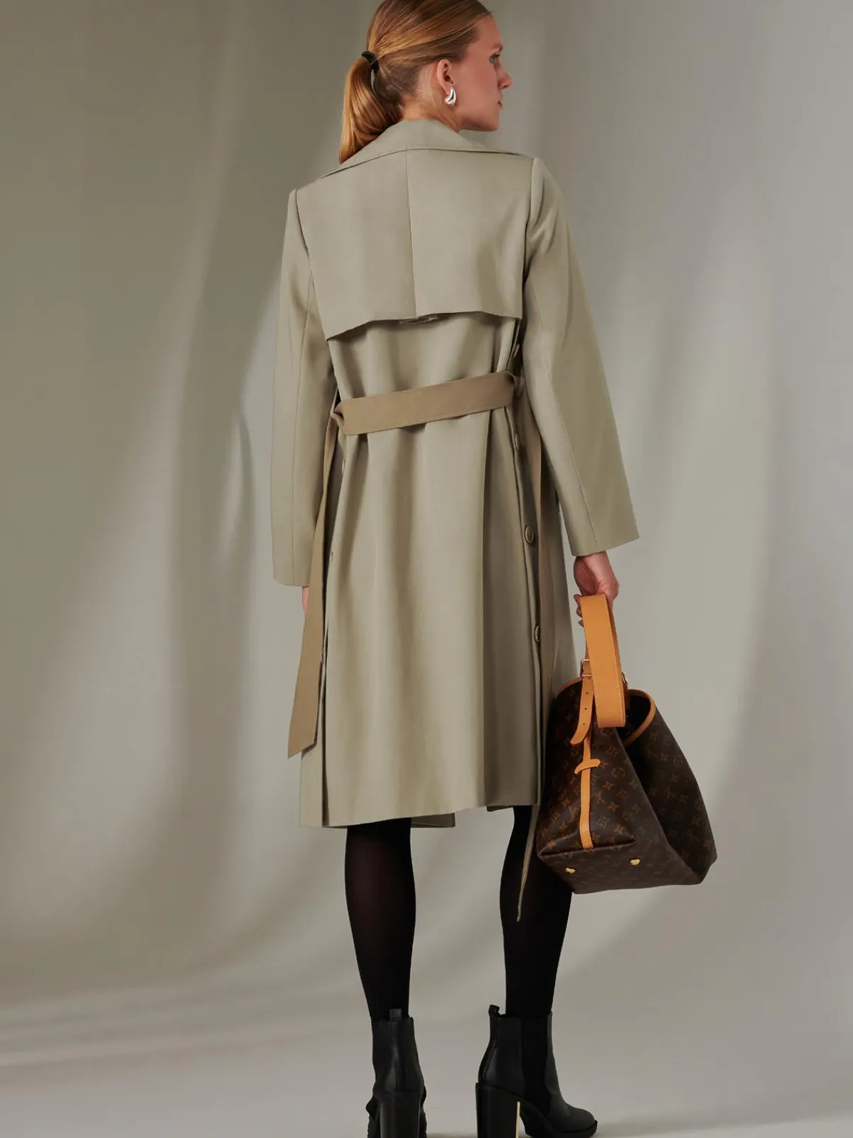 Jolie Moi Coats & Jackets-Two Tone Contrat Trench Coat, Khaki
