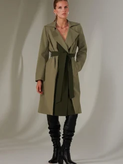 Jolie Moi Coats & Jackets-Two Tone Contrat Trench Coat, Soldier Green