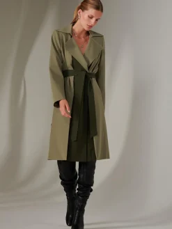 Jolie Moi Coats & Jackets-Two Tone Contrat Trench Coat, Soldier Green