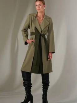 Jolie Moi Coats & Jackets-Two Tone Contrat Trench Coat, Soldier Green