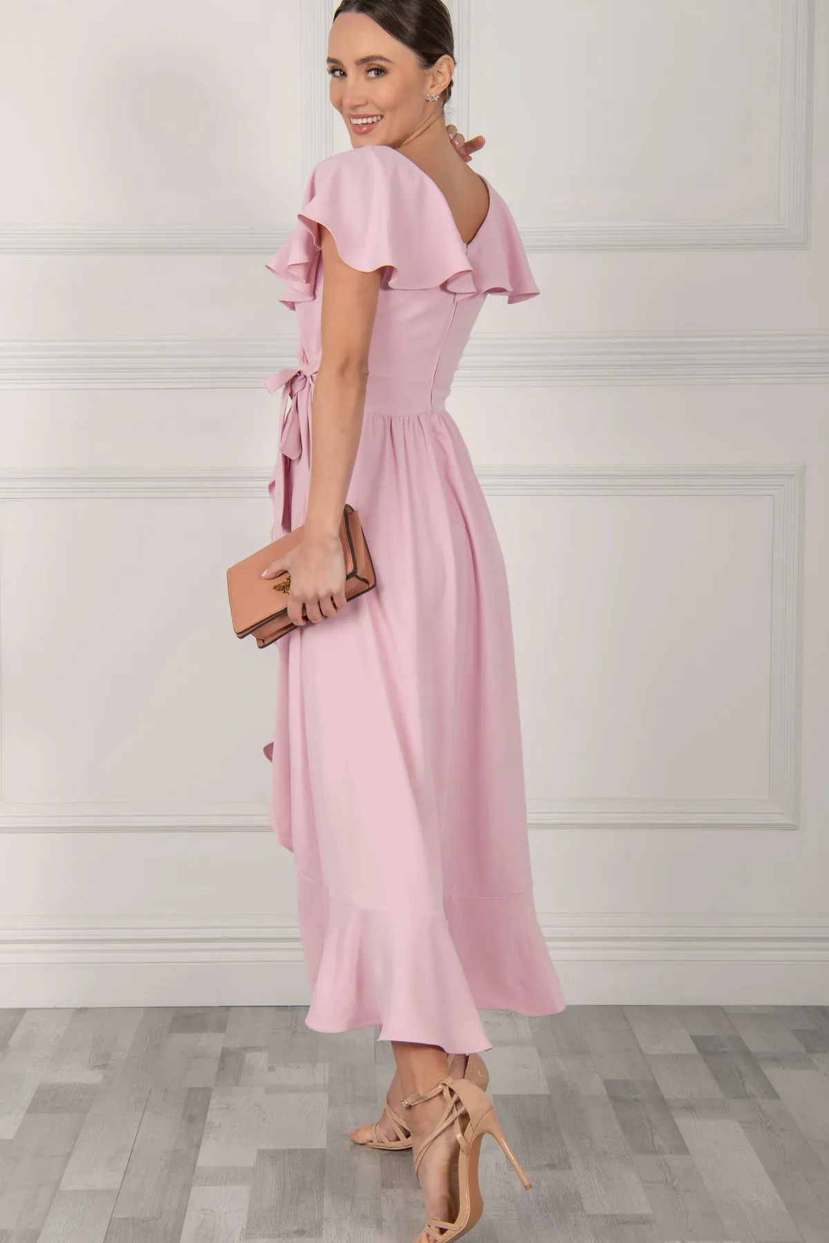 Jolie Moi Occasion Dresses|Mother Of The Bride-Vella Frill Wrap Maxi Dress, Baby Pink