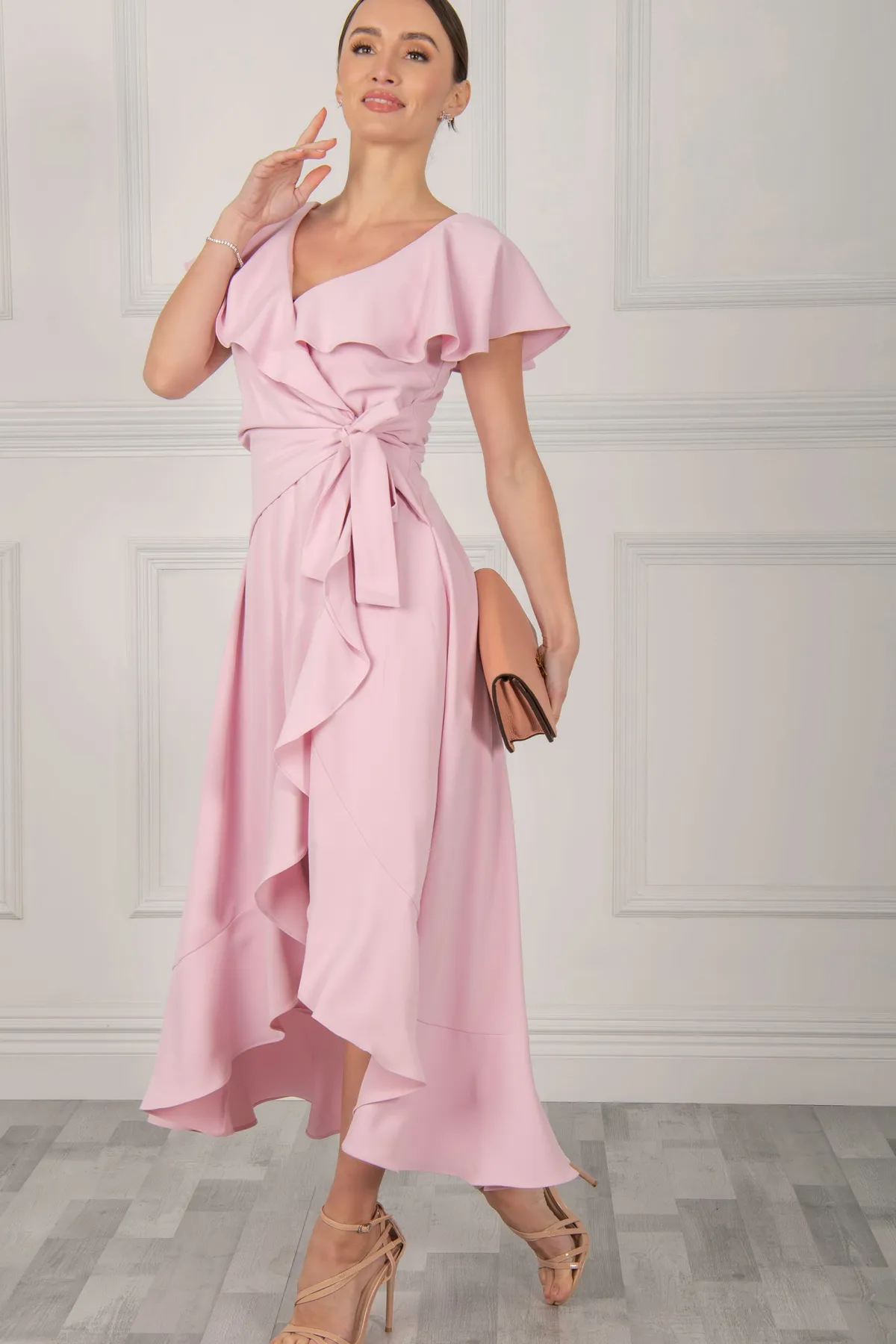 Jolie Moi Occasion Dresses|Mother Of The Bride-Vella Frill Wrap Maxi Dress, Baby Pink