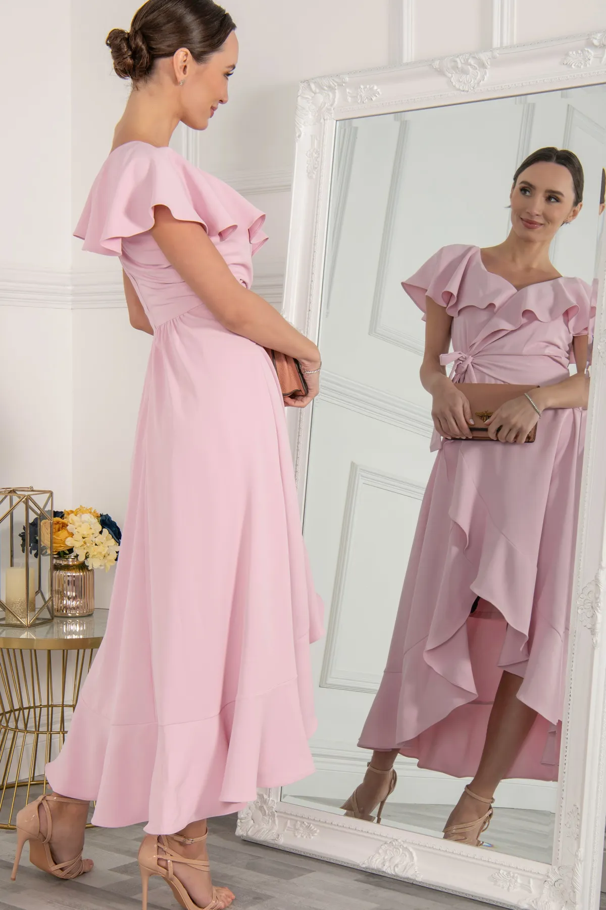 Jolie Moi Occasion Dresses|Mother Of The Bride-Vella Frill Wrap Maxi Dress, Baby Pink