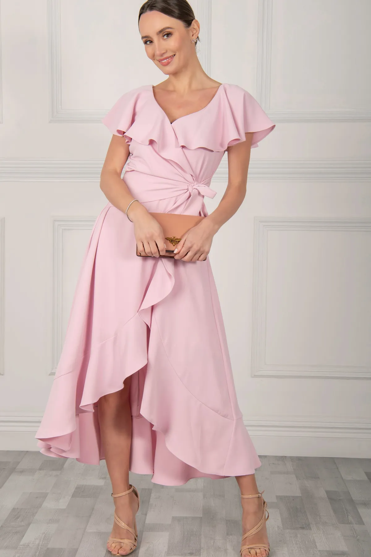 Jolie Moi Occasion Dresses|Mother Of The Bride-Vella Frill Wrap Maxi Dress, Baby Pink