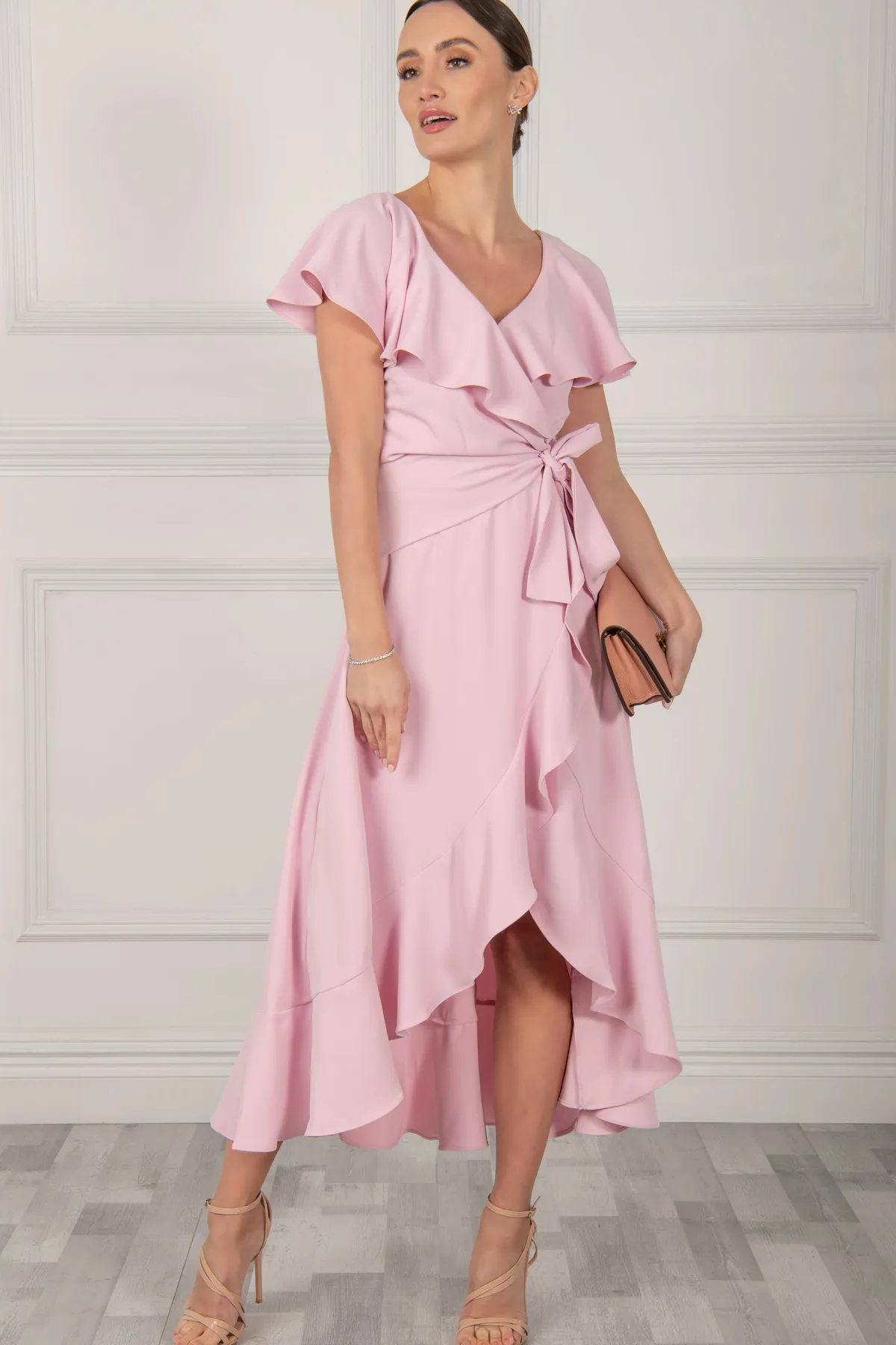 Jolie Moi Occasion Dresses|Mother Of The Bride-Vella Frill Wrap Maxi Dress, Baby Pink