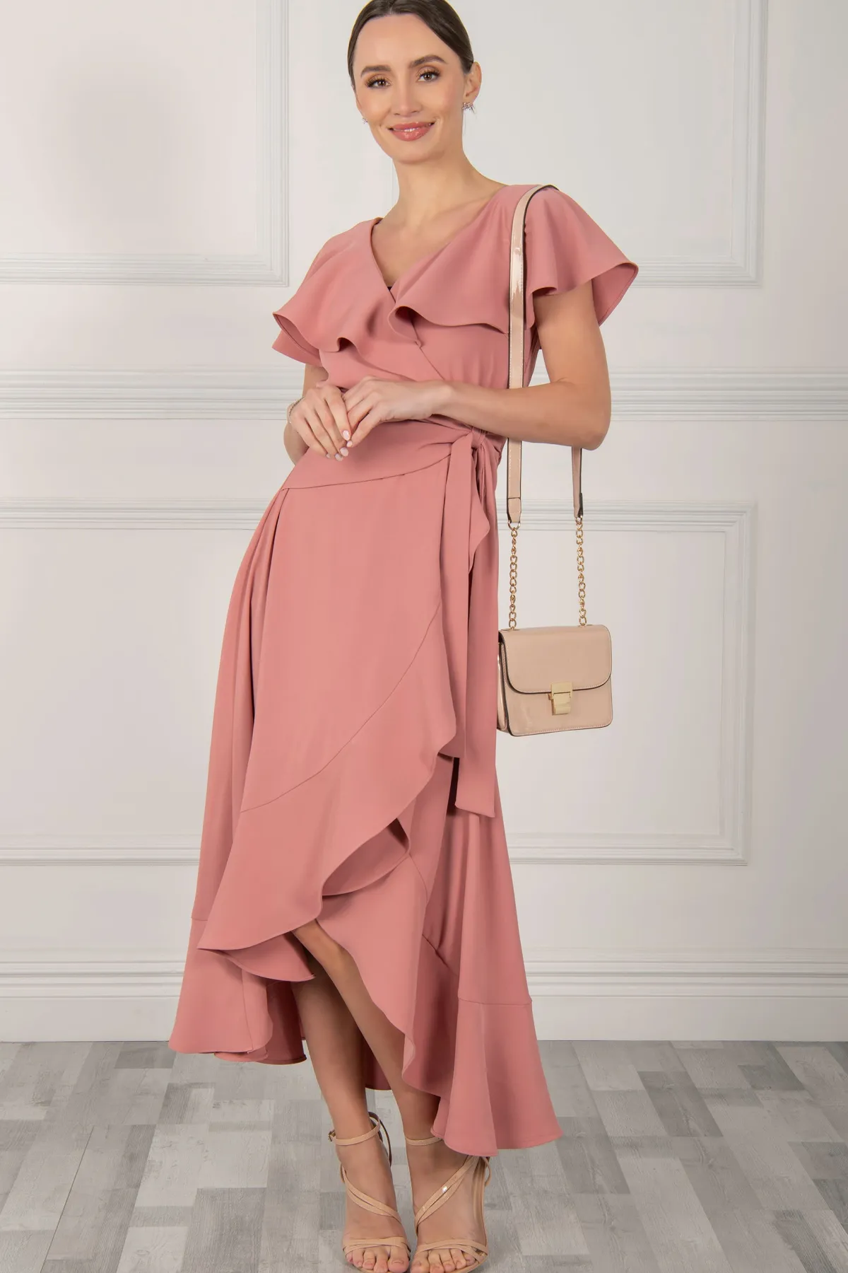 Jolie Moi Occasion Dresses|Maxi Dresses-Vella Frill Wrap Maxi Dress, Mauve