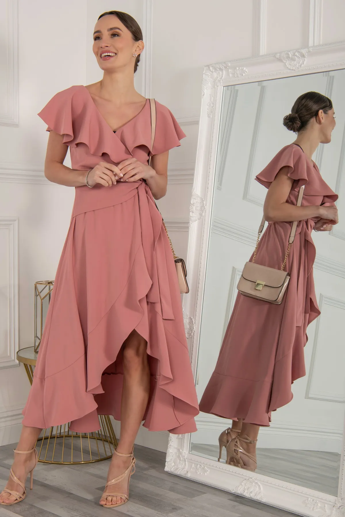 Jolie Moi Occasion Dresses|Maxi Dresses-Vella Frill Wrap Maxi Dress, Mauve