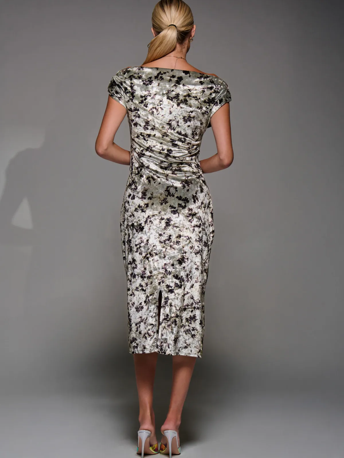 Jolie Moi Occasion Dresses|Floral Dresses-Velvet Print Ruched Bodycon Dress, Neutral Abstract