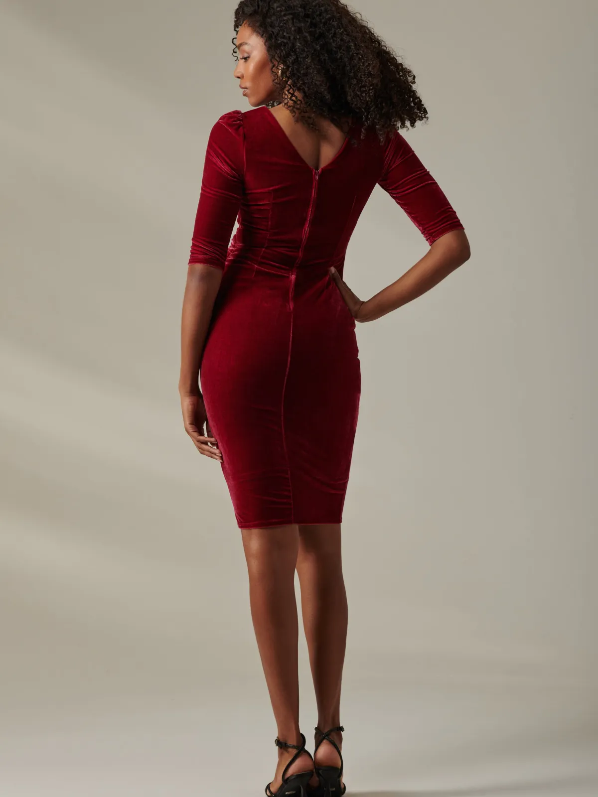 Jolie Moi Occasion Dresses|Velvet Dresses-Velvet Side Tie Midi Dress, Wine