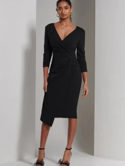Jolie Moi Occasion Dresses|Long Sleeved Dresses-Violetta 3/4 Sleeve Bodycon Dress, Black