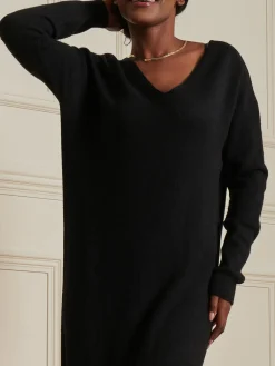 Jolie Moi Made In Italy-V-Neck Knitted Longline Dress, Black