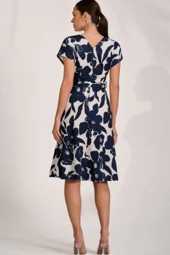 Jolie Moi Midi Dresses|Printed Dresses-V Neck Print Scuba Midi Dress, Cream Floral