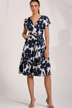 Jolie Moi Midi Dresses|Printed Dresses-V Neck Print Scuba Midi Dress, Cream Floral