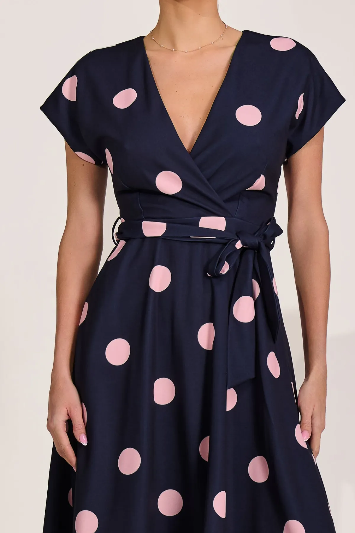 Jolie Moi Occasion Dresses|Wedding Guest-V Neck Print Scuba Midi Dress, Navy Spot