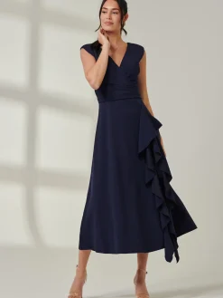 Jolie Moi Mother Of The Bride|Sleeveless Dresses-Wrap Front Frill Detail Maxi Dress, Navy