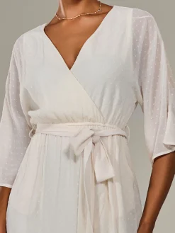 Jolie Moi Occasion Dresses|Wrap Dresses-Wrap Tie Front Midi Dress, Cream