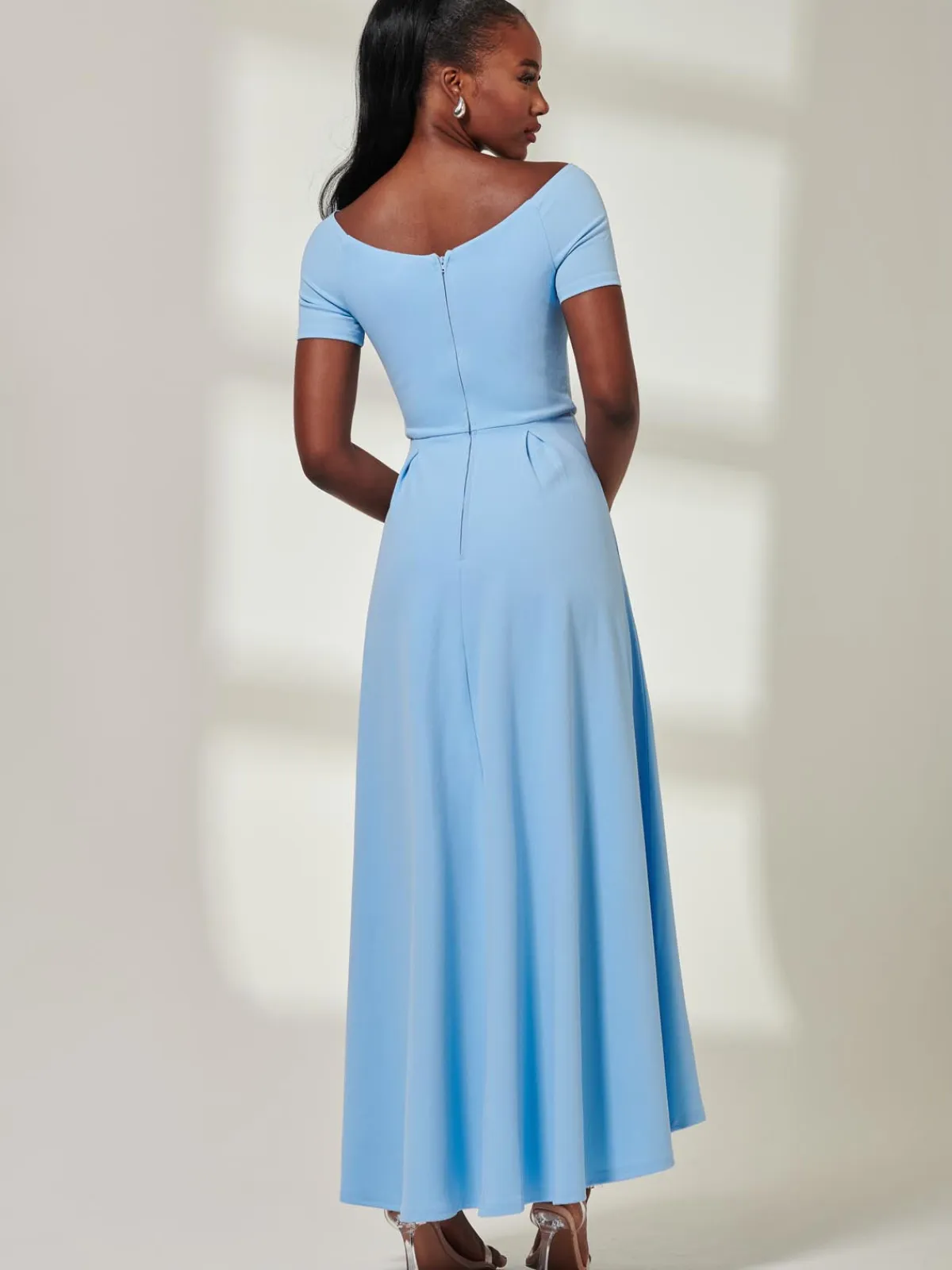 Jolie Moi Mother Of The Bride|Occasion Dresses-Yana Off Shoulder Scuba Maxi Dress, Blue