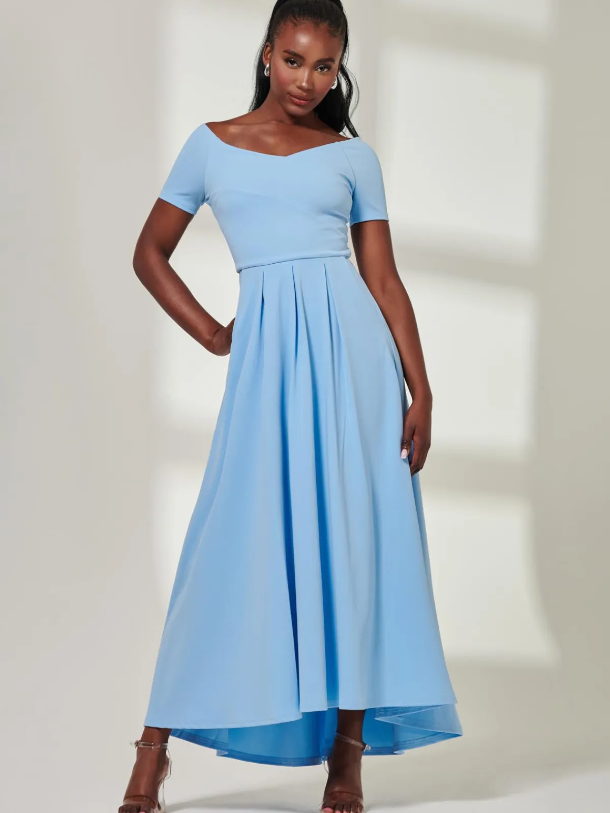 Jolie Moi Mother Of The Bride|Occasion Dresses-Yana Off Shoulder Scuba Maxi Dress, Blue
