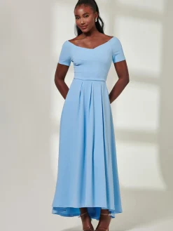 Jolie Moi Mother Of The Bride|Occasion Dresses-Yana Off Shoulder Scuba Maxi Dress, Blue