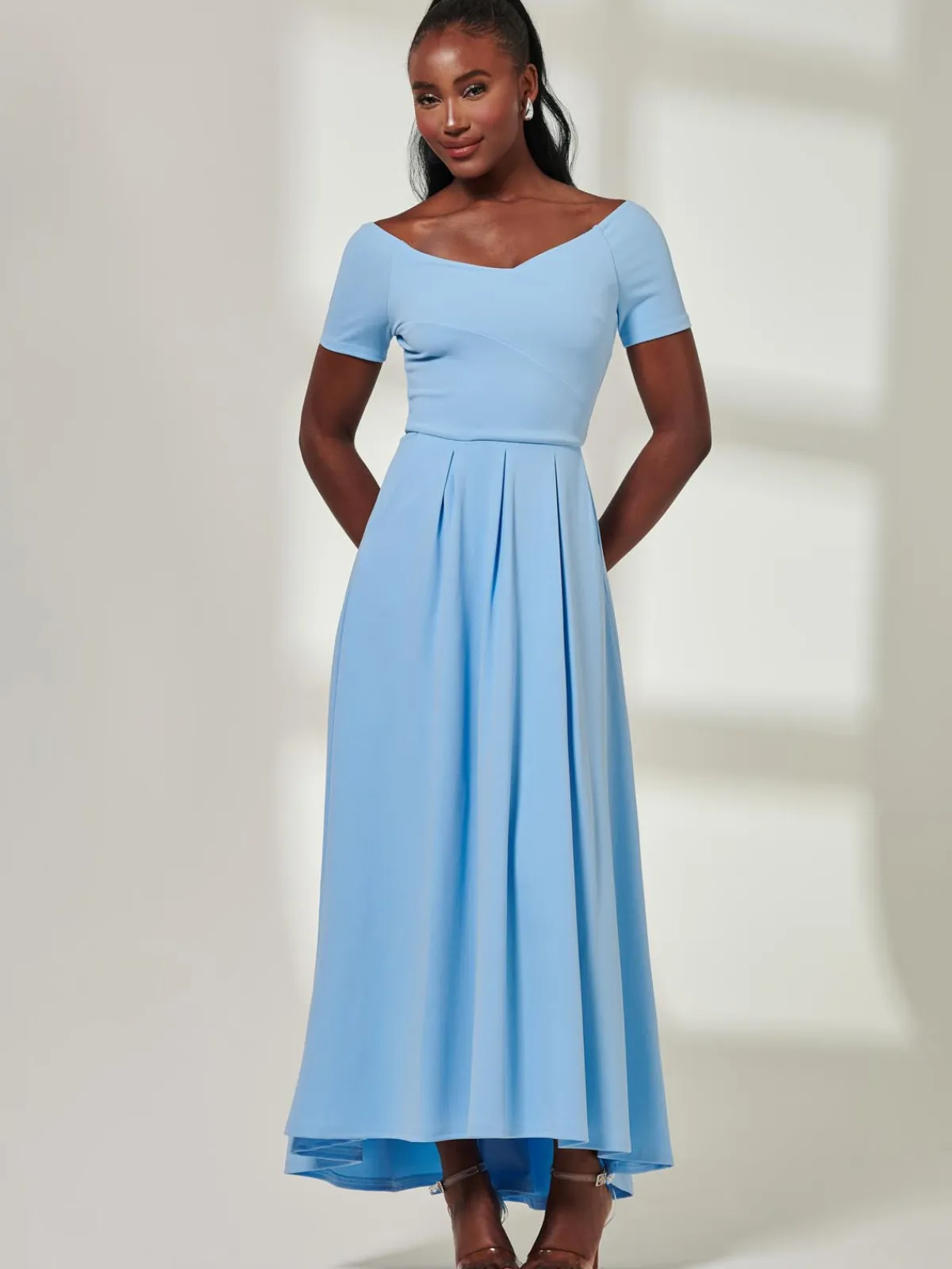 Jolie Moi Mother Of The Bride|Occasion Dresses-Yana Off Shoulder Scuba Maxi Dress, Blue