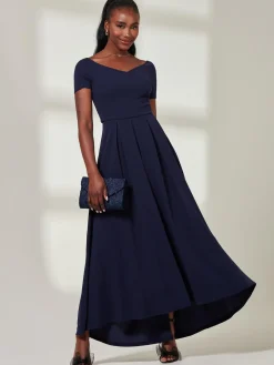 Jolie Moi Mother Of The Bride|Occasion Dresses-Yana Off Shoulder Scuba Maxi Dress, Navy
