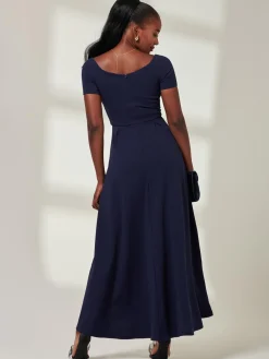 Jolie Moi Mother Of The Bride|Occasion Dresses-Yana Off Shoulder Scuba Maxi Dress, Navy