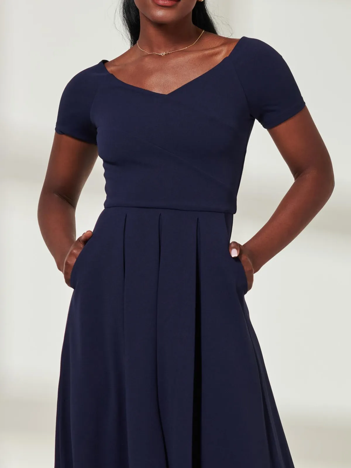 Jolie Moi Mother Of The Bride|Occasion Dresses-Yana Off Shoulder Scuba Maxi Dress, Navy
