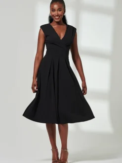Jolie Moi Mother Of The Bride|Midi Dresses-Yuina Scuba Pleated Flare Midi Dress, Black